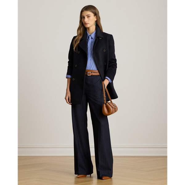 Regal Navy Double-Breasted Belted Wool-Blend Coat Lauren 4