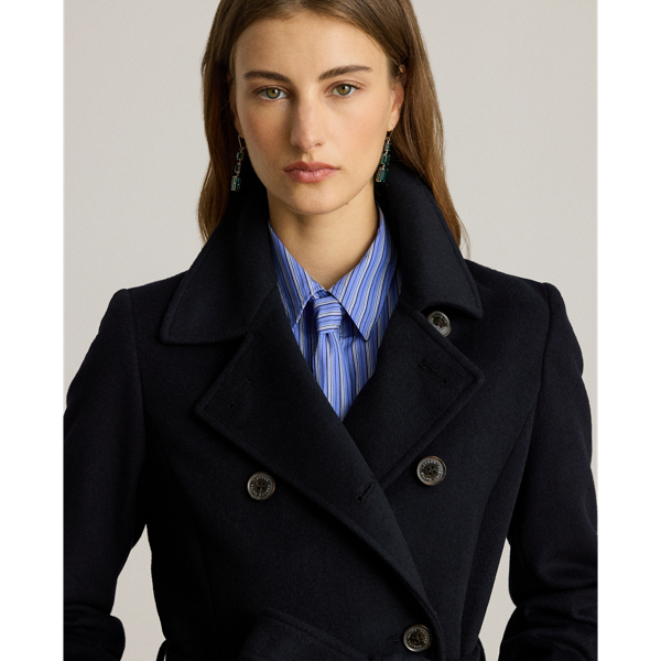 Regal Navy Double-Breasted Belted Wool-Blend Coat Lauren 6
