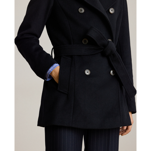 Regal Navy Double-Breasted Belted Wool-Blend Coat Lauren 7