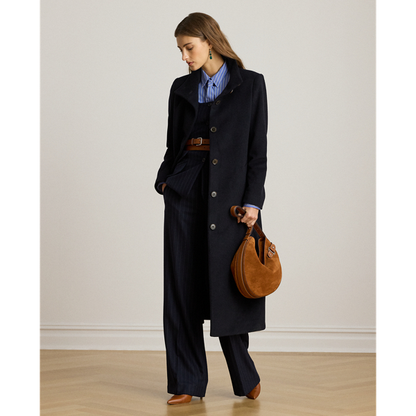Regal Navy Wool-Blend Funnelneck Coat Lauren 1
