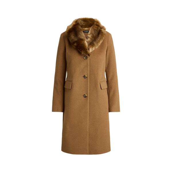Faux Fur-Trim Wool-Blend Reefer Coat Lauren 1