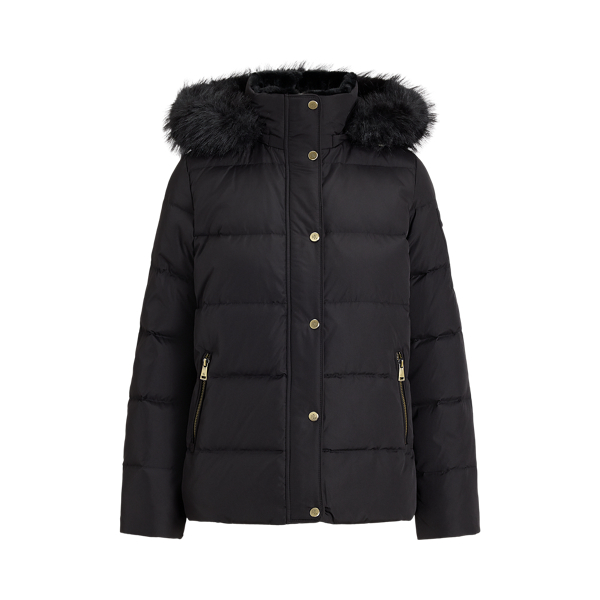 Faux-Fur-Trim Hooded Down Coat