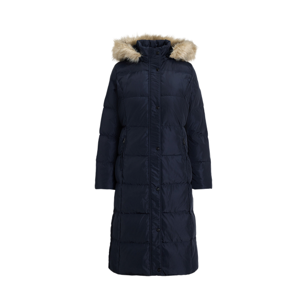 Faux Fur-Trim Hooded Down Coat