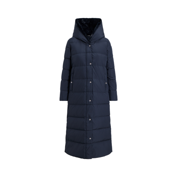 Faux-Fur-Trim Hooded Down Maxicoat