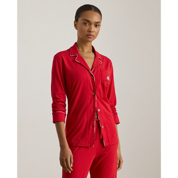 Conjunto de dormir em malha de algod&atilde;o Lauren em Carmesim 3