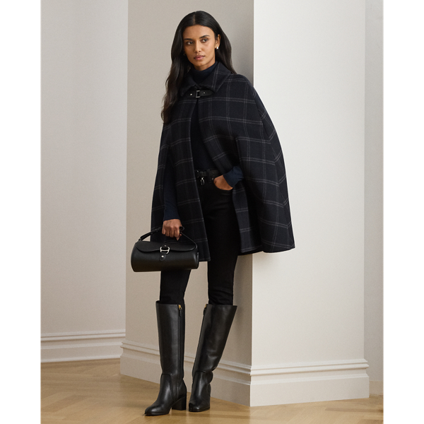 Windowpane Buckle-Trim Wool-Blend Cape