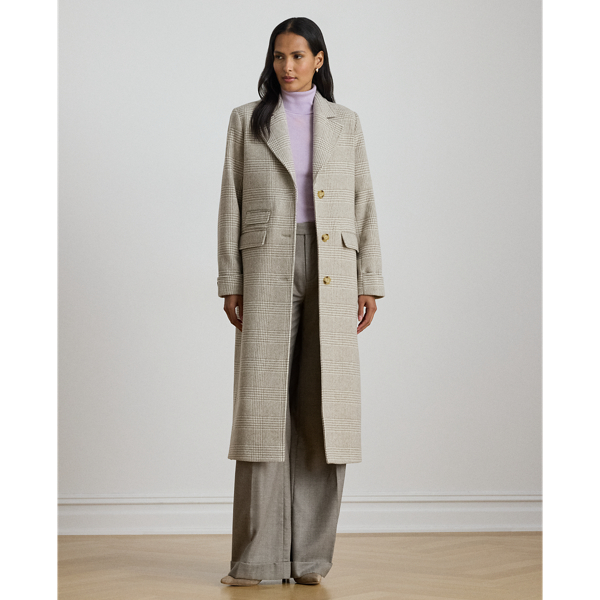 Glen Plaid Wool-Blend Reefer Coat