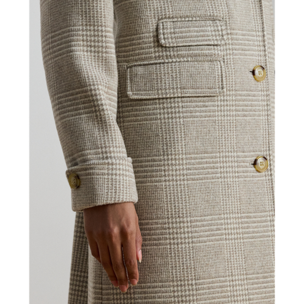 Glen Plaid Wool-Blend Reefer Coat