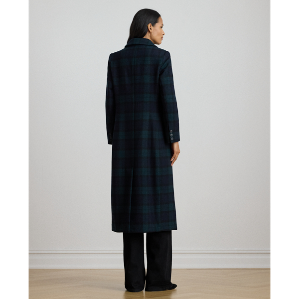 Double-Breasted Black Watch Plaid Coat