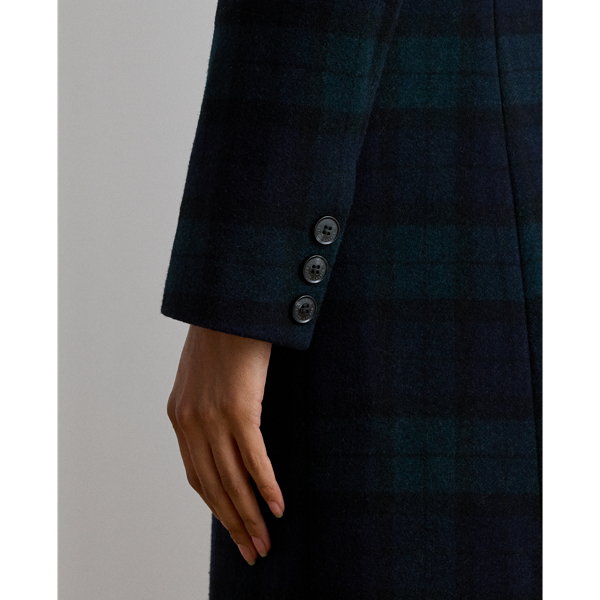 Double-Breasted Black Watch Plaid Coat
