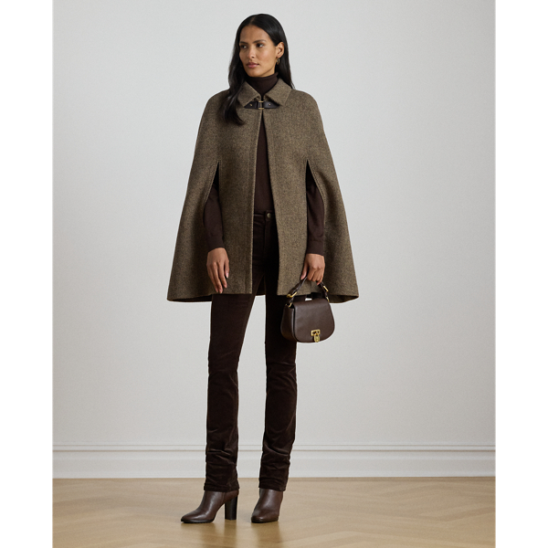 Buckle-Trim Wool-Blend Twill Cape