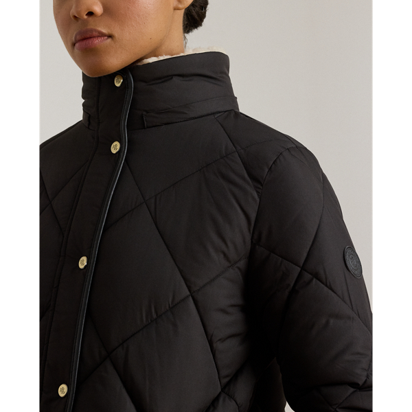 Faux-Fur-Trim Hooded Quilted Coat