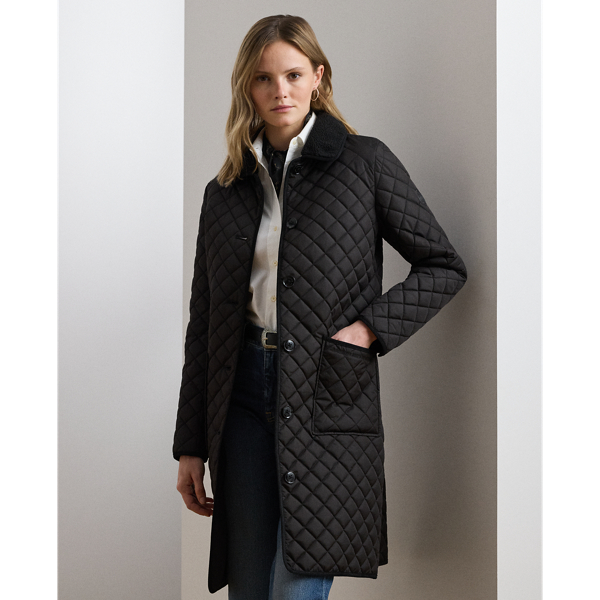 Faux-Shearling-Trim Quilted Jacket