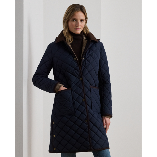 (取寄) ローレン ラルフローレン レディース ダイヤモンド コーデュロイ キルト Lauren Ralph Lauren women Diamond Corduroy Quilt Birch Tan Corduroy-Trim Diamond-Quilted Coat