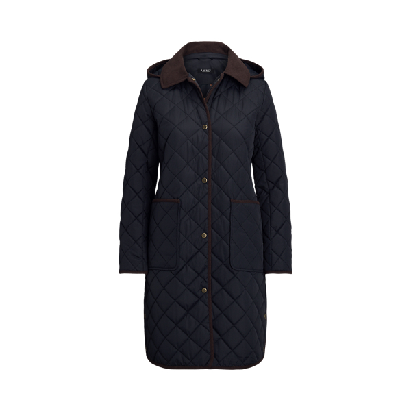 Corduroy-Trim Diamond-Quilted Jacket