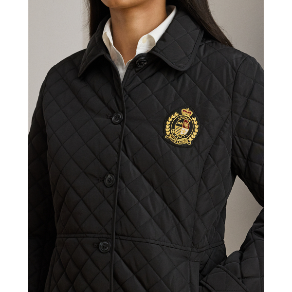 Crest-Patch Quilted Hooded Jacket