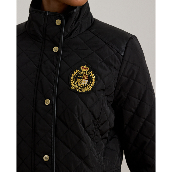 Crest-Patch Quilted Funnelneck Jacket