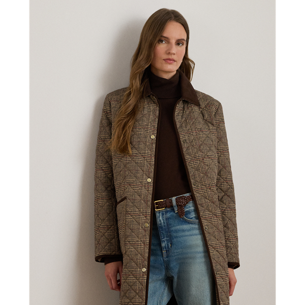 Glen Plaid Corduroy-Trim Quilted Jacket