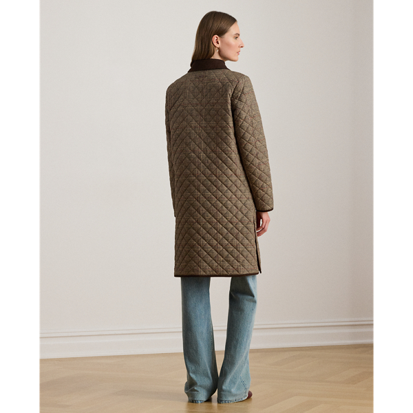 Glen Plaid Corduroy-Trim Quilted Jacket