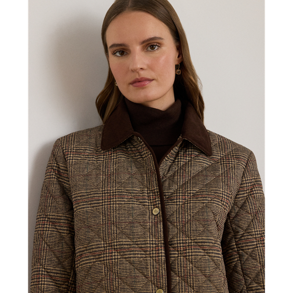 Glen Plaid Corduroy-Trim Quilted Jacket