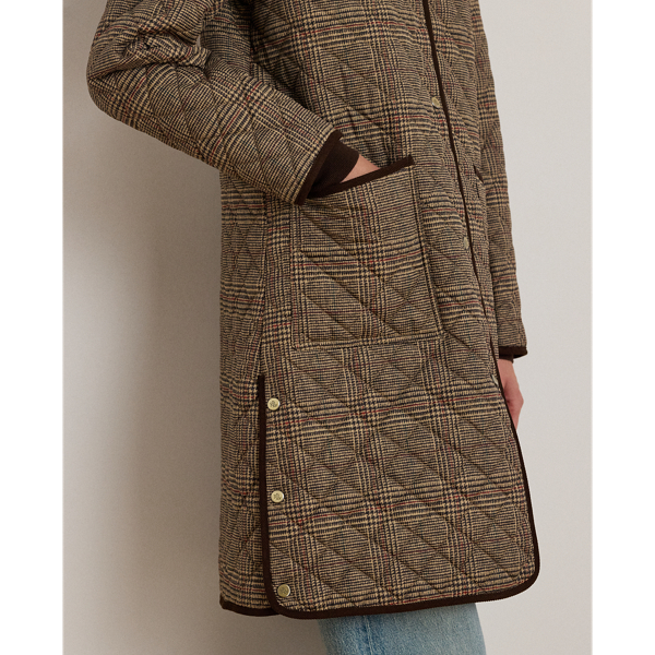Glen Plaid Corduroy-Trim Quilted Jacket
