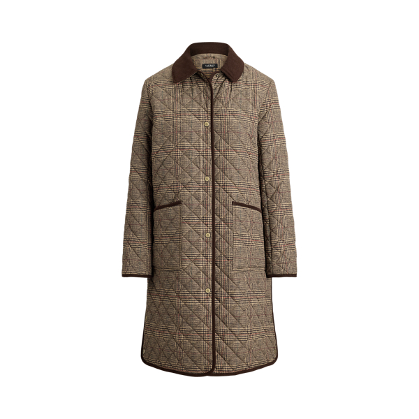 Glen Plaid Corduroy-Trim Quilted Jacket