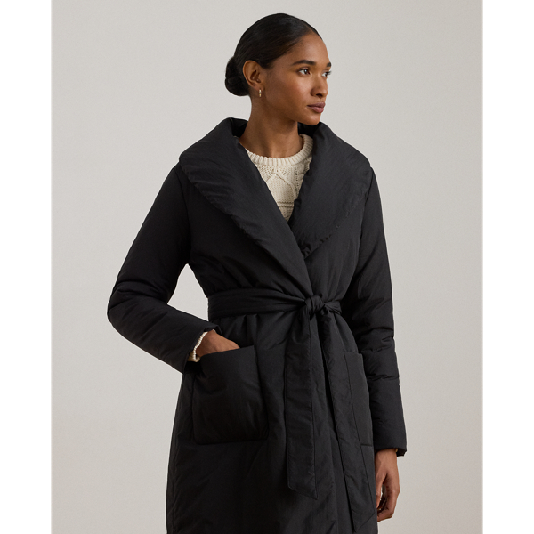 Belted Oversize-Collar Puffer Wrap Coat