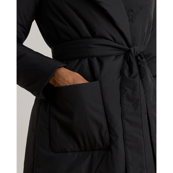 Belted Oversize-Collar Puffer Wrap Coat
