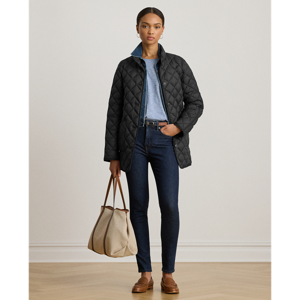 Diamond-Quilted Mockneck Jacket