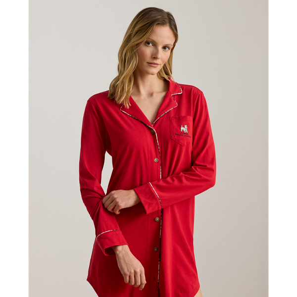 Dog-Embroidered Jersey Sleep Shirt