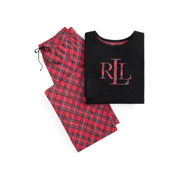 Plaid Cotton-Blend Pajama Set Lauren 1