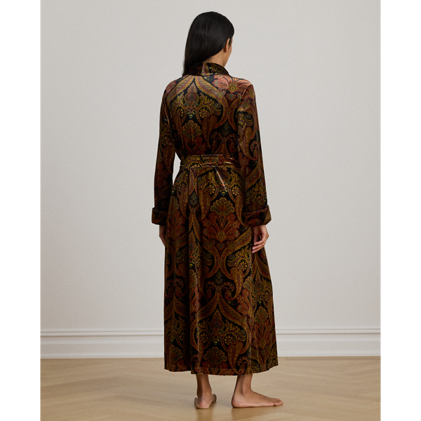 Paisley Velvet Long Shawl-Collar Robe