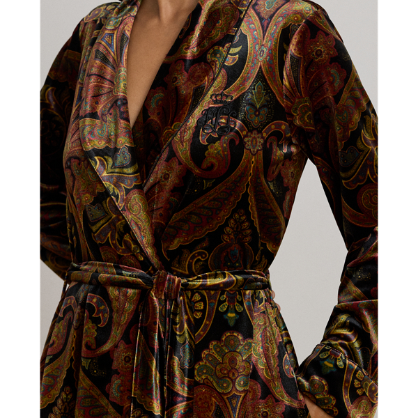 Paisley Velvet Long Shawl-Collar Robe
