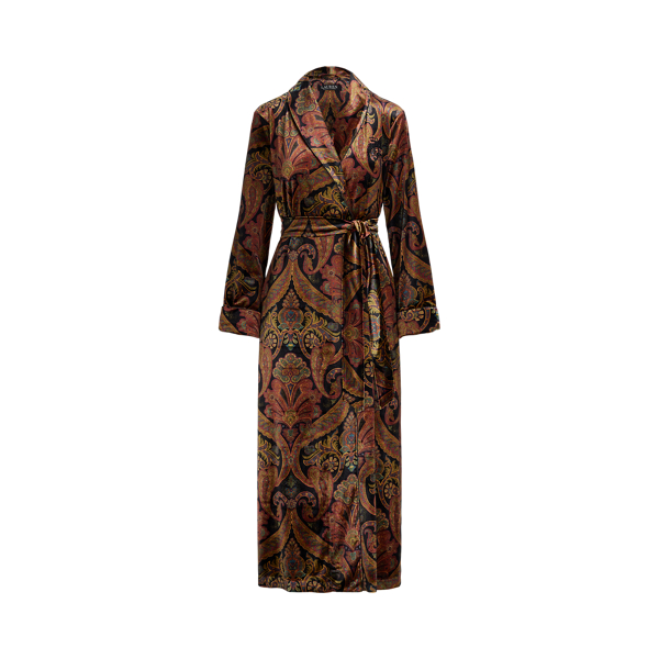 Paisley Velvet Long Shawl-Collar Robe