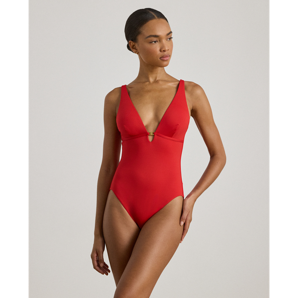 Einteiliger Badeanzug mit V-Ausschnitt