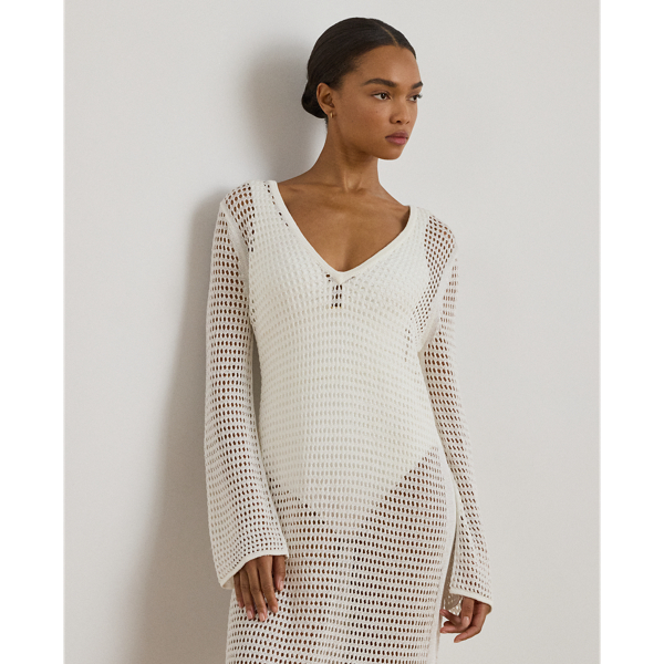 Geh&auml;kelter Leinen-Strand&uuml;berwurf Lauren in Wei&szlig; 3