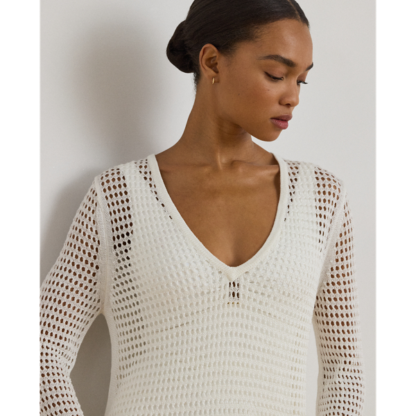 Geh&auml;kelter Leinen-Strand&uuml;berwurf Lauren in Wei&szlig; 5