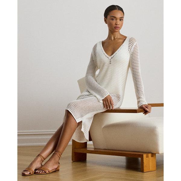 Geh&auml;kelter Leinen-Strand&uuml;berwurf Lauren in Wei&szlig; 6