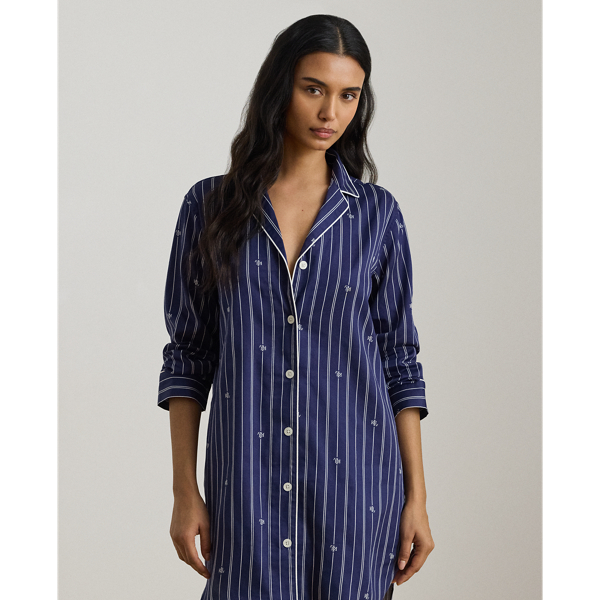 Atlas-Nachthemd mit gestreiftem Logo Lauren in Navy bedruckt 3