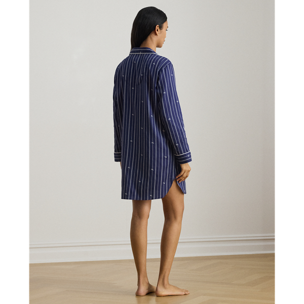 Atlas-Nachthemd mit gestreiftem Logo Lauren in Navy bedruckt 4