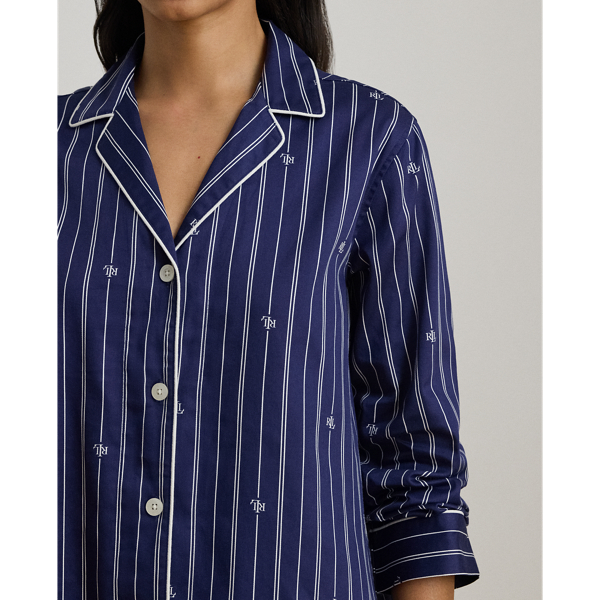 Atlas-Nachthemd mit gestreiftem Logo Lauren in Navy bedruckt 5