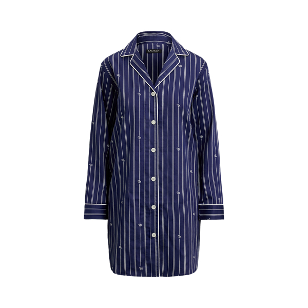 Atlas-Nachthemd mit gestreiftem Logo Lauren in Navy bedruckt 2