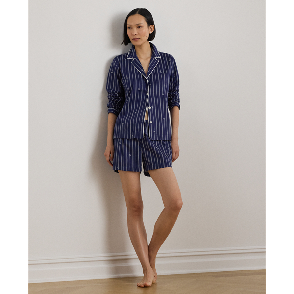 Pyjama boxer rayé à logo en satinette