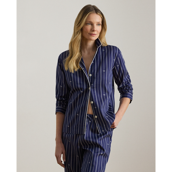 Navy Print Logo Striped Sateen Sleep Set Lauren 3