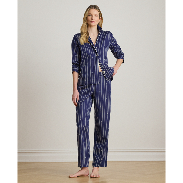 Pyjama rayé à logo en satinette