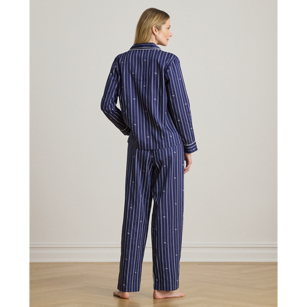 Navy Print Logo Striped Sateen Sleep Set Lauren 4
