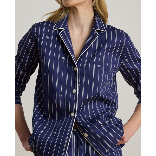 Navy Print Logo Striped Sateen Sleep Set Lauren 5