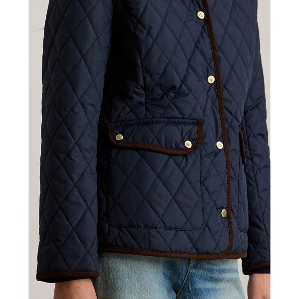 Dark Navy Faux-Shearling-Trim Quilted Jacket Lauren 7