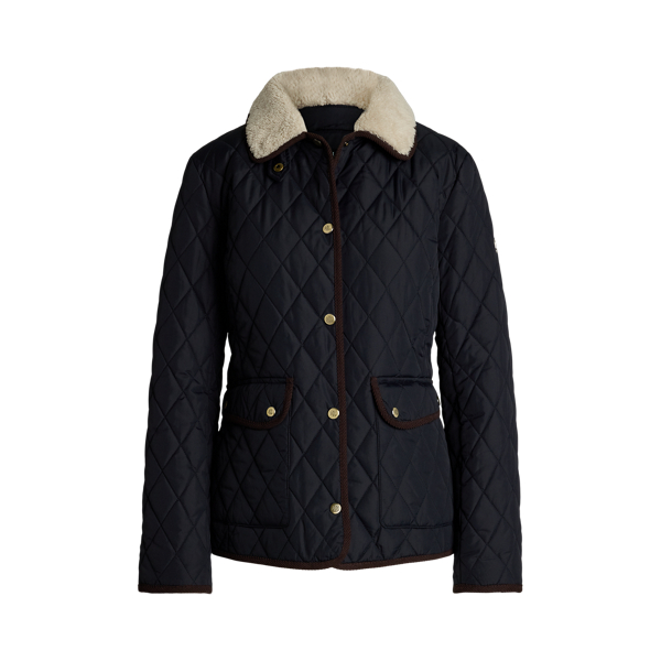 Dark Navy Faux-Shearling-Trim Quilted Jacket Lauren 2