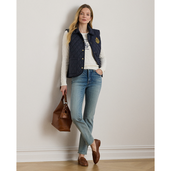 Dark Navy Crest-Patch Diamond-Quilted Vest Lauren 3